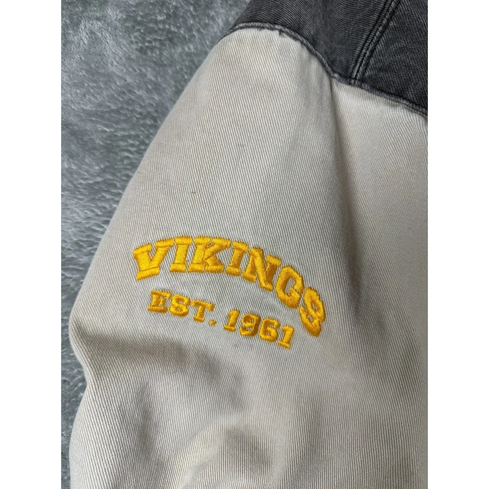 Vtg Minnesota Vikings Denim Jacket NFL Varsity Distressed Mens M